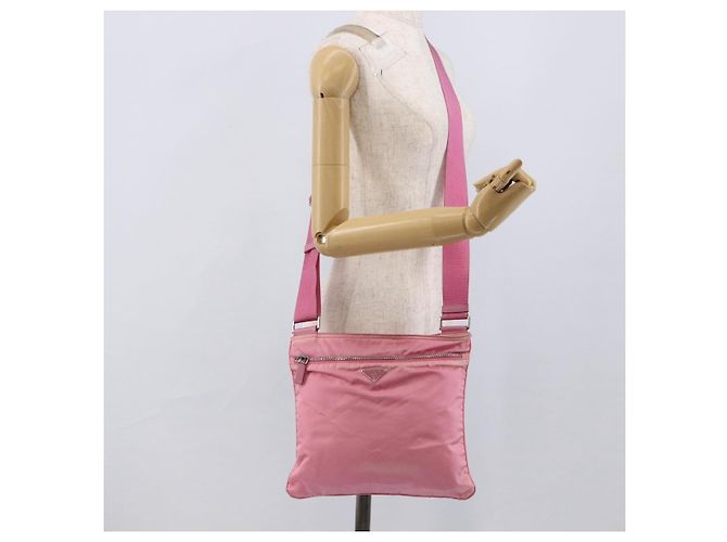 Borsa a Spalla PRADA in Nylon e Pelle Rosa Argento Auth LNZ333 - vista 23