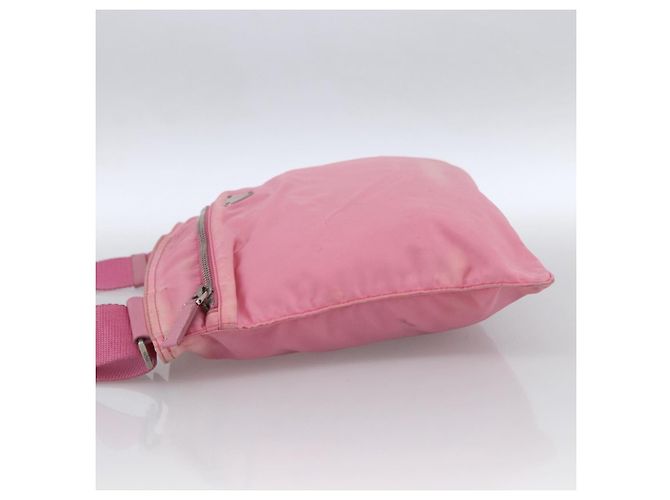 Borsa a Spalla PRADA in Nylon e Pelle Rosa Argento Auth LNZ333 - vista 3