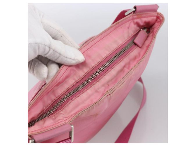 Borsa a Spalla PRADA in Nylon e Pelle Rosa Argento Auth LNZ333 - vista 6