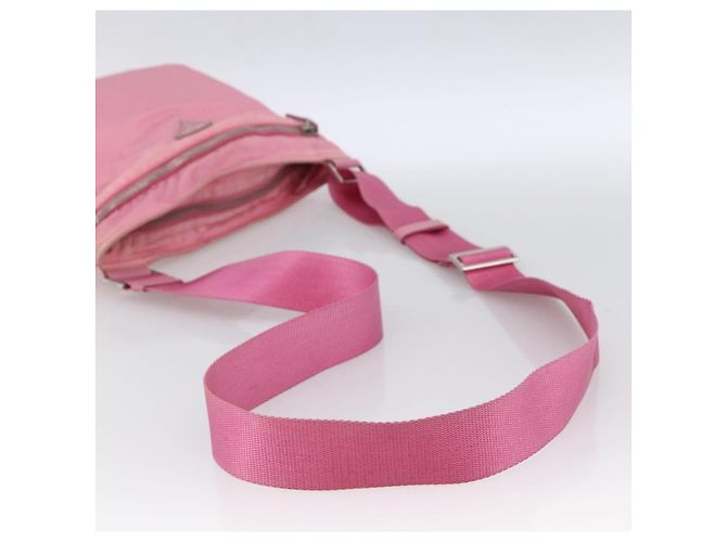 Borsa a Spalla PRADA in Nylon e Pelle Rosa Argento Auth LNZ333 - vista 7