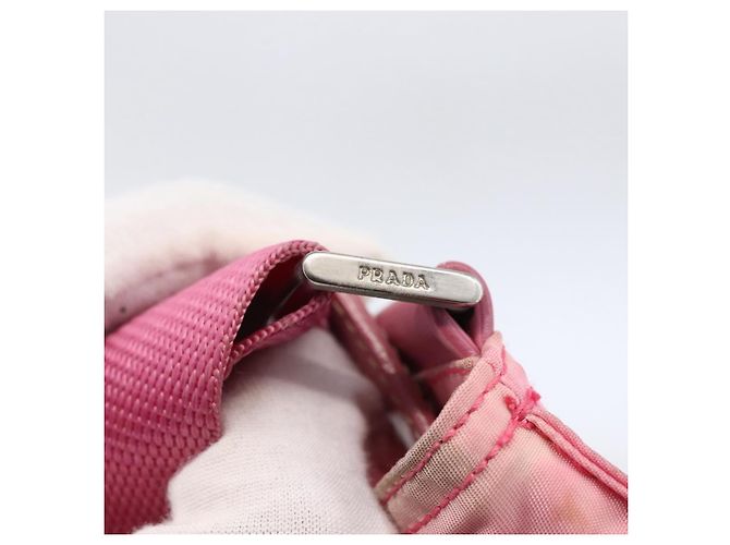 Borsa a Spalla PRADA in Nylon e Pelle Rosa Argento Auth LNZ333 - vista 9