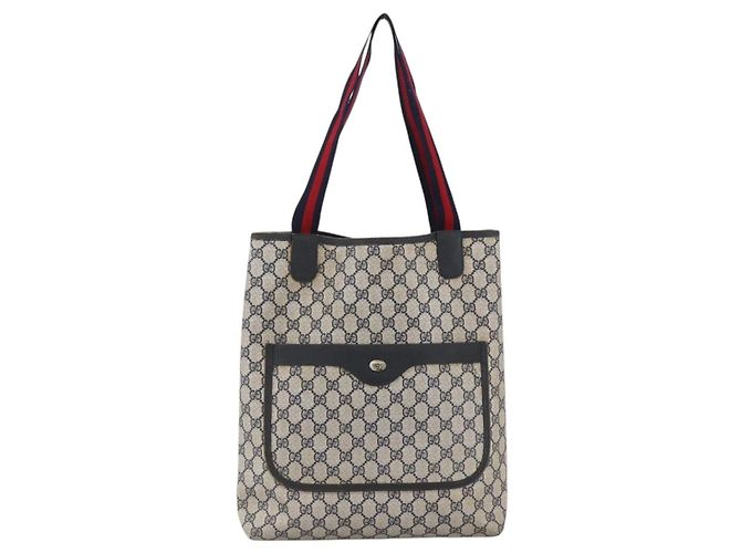 GUCCI GG Supreme Sherry Line Tote Bag PVC Navy Gold 120 02 003 Auth bs33609 Golden Navy blue - view 13