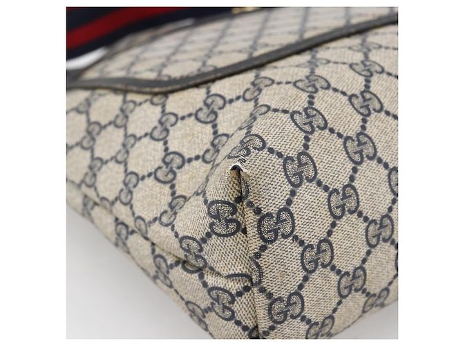GUCCI GG Supreme Sherry Line Tote Bag PVC Navy Gold 120 02 003 Auth bs33609 Golden Navy blue - view 14