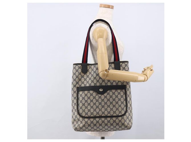 GUCCI GG Supreme Sherry Line Tote Bag PVC Navy Gold 120 02 003 Auth bs33609 Golden Navy blue - view 21