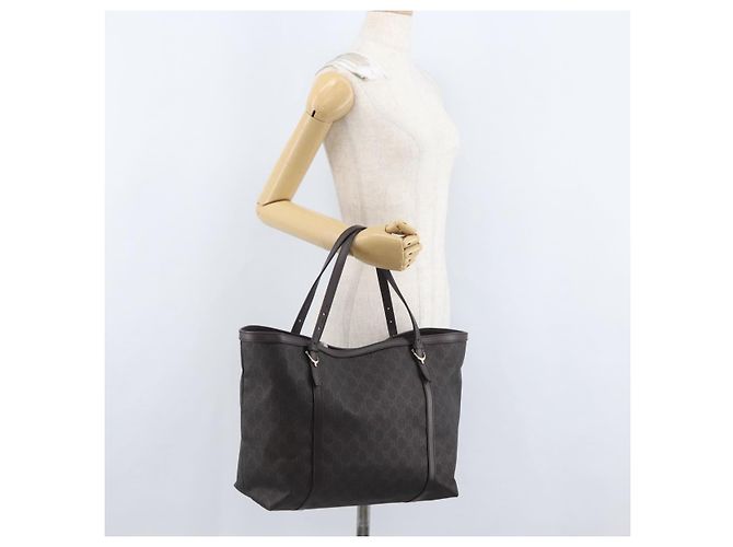 Gucci Borsa Tote GG Supreme in PVC Oro Marrone Scuro 309613 Auth ki6444 D'oro - vista 22