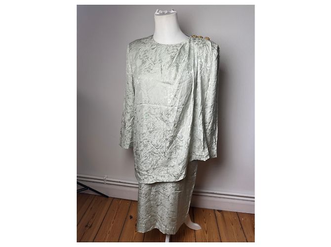 Vintage Givenchy Abstraktes Kleid Grau Türkis L Silber - Ansicht 14