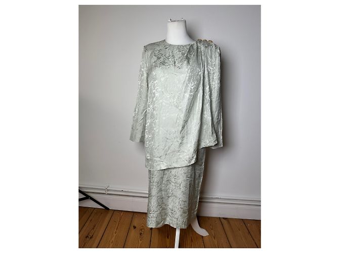 Vintage Givenchy Abstraktes Kleid Grau Türkis L Silber - Ansicht 2
