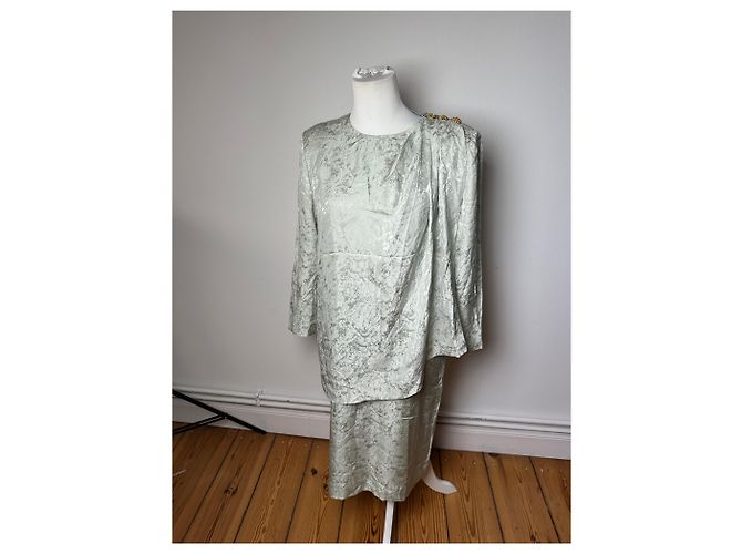 Vintage Givenchy Abstraktes Kleid Grau Türkis L Silber - Ansicht 9