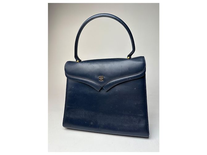 Vintage Givenchy Lederhandtasche in Marineblau - Ansicht 12