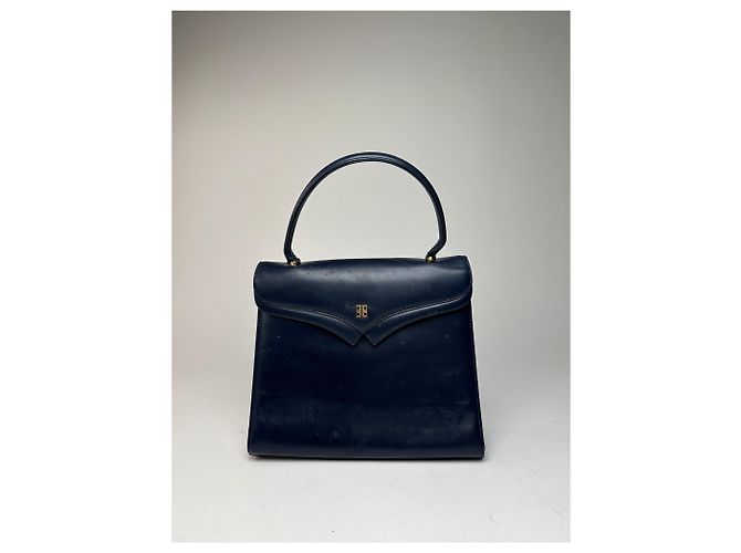Vintage Givenchy Lederhandtasche in Marineblau - Ansicht 7