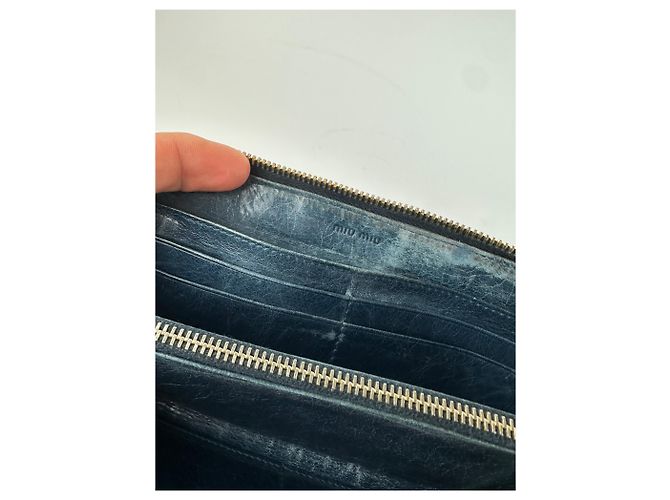 Vintage Miu Miu Leather Zippy Wallet Blue - view 5