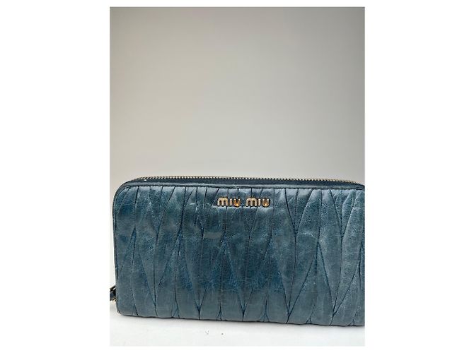 Vintage Miu Miu Leather Zippy Wallet Blue - view 6