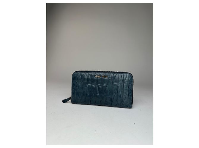 Vintage Miu Miu Leather Zippy Wallet Blue - view 9