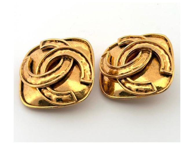 Vintage Chanel Coco Mark CC quadratische goldene Ohrringe - Ansicht 2