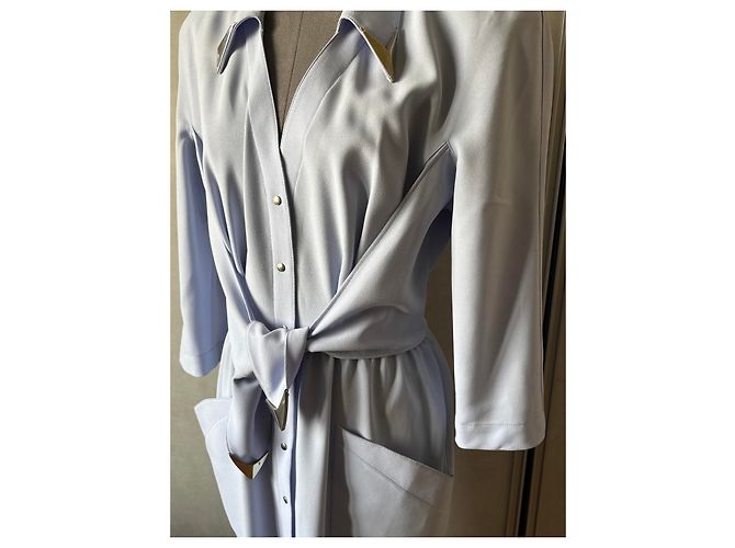 Thierry Mugler Hellblaues langes Hemdblusenkleid mit Gürtel - Ansicht 5