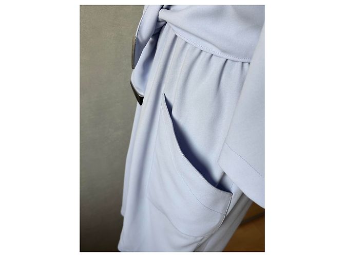 Thierry Mugler Hellblaues langes Hemdblusenkleid mit Gürtel - Ansicht 7