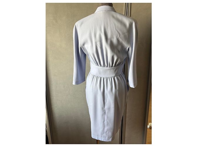 Thierry Mugler Hellblaues langes Hemdblusenkleid mit Gürtel - Ansicht 8