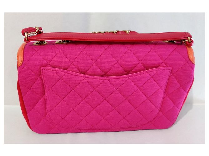 Borsa Chanel Flap Rosa Rosso Arancione Jersey Multicolore - vista 7