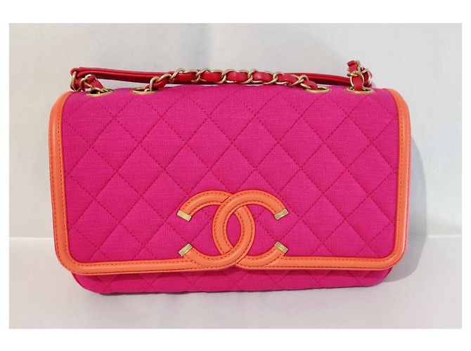 Borsa Chanel Flap Rosa Rosso Arancione Jersey Multicolore - vista 8