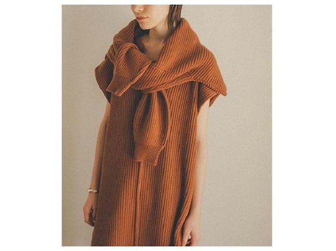 Autre Marque CLANE BOAT NECK SHORT KNIT TOPS Wool Nylon Knit Top Brown Camel - view 3