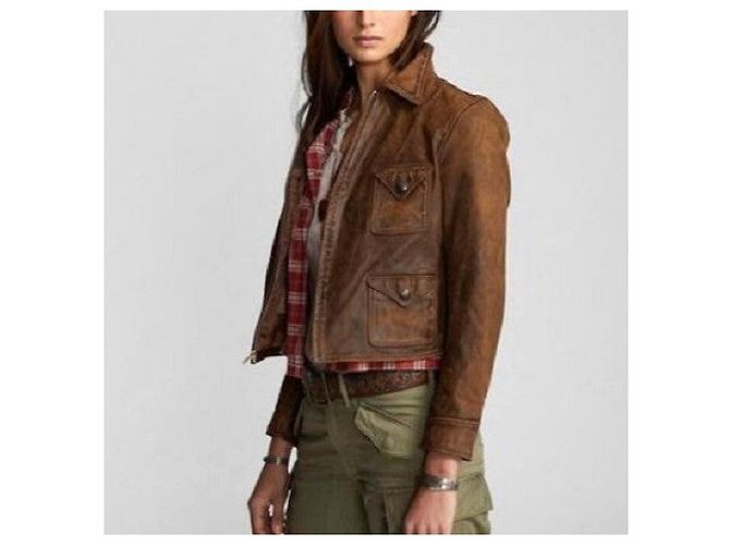 Ralph Lauren Chaqueta de cuero ajustada RRL Castaño - vista 3