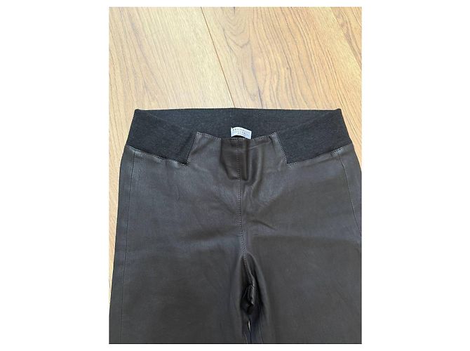 Leggings de cuero Brunello Cucinelli Negro Gris antracita - vista 4