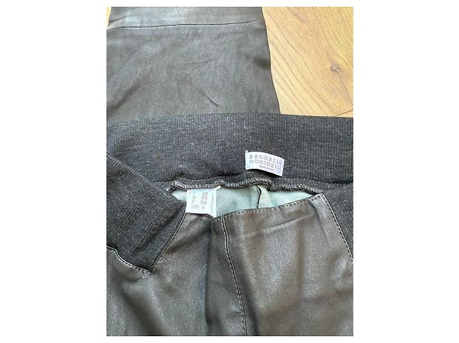 Leggings de cuero Brunello Cucinelli Negro Gris antracita - vista 7