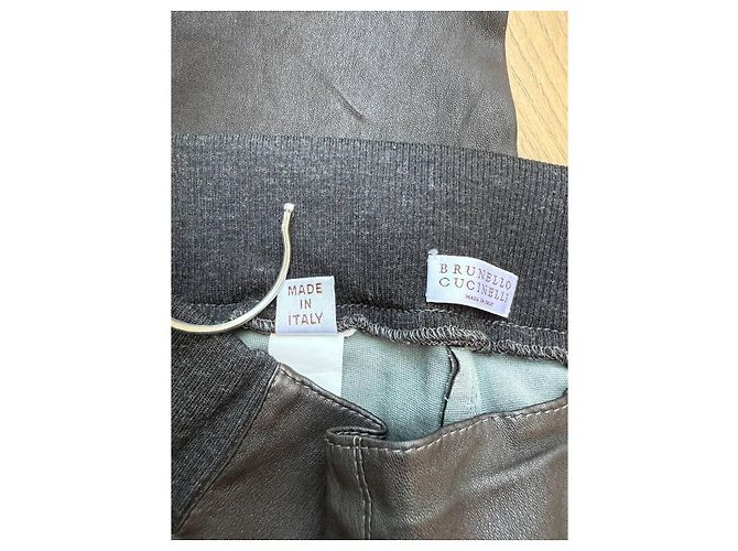 Leggings de cuero Brunello Cucinelli Negro Gris antracita - vista 8