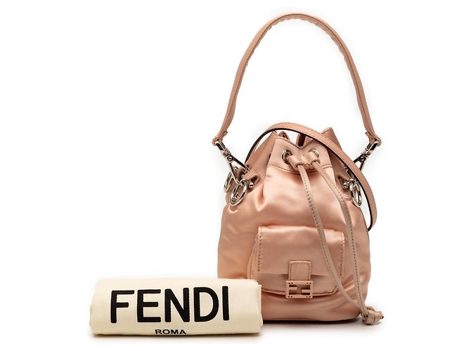 Borsa a secchiello Mon Tresor mini in satin rosa Fendi - vista 9