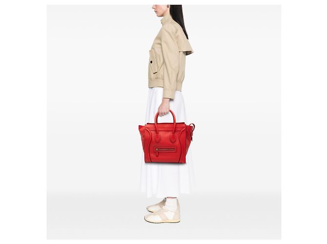 Céline Celine Mini Luggage Tote em couro de bezerro vermelho - vista 7