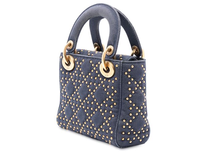 Dior Mini Denim Cannage Blu Studded Morbido Lady Dior Blu navy - vista 2