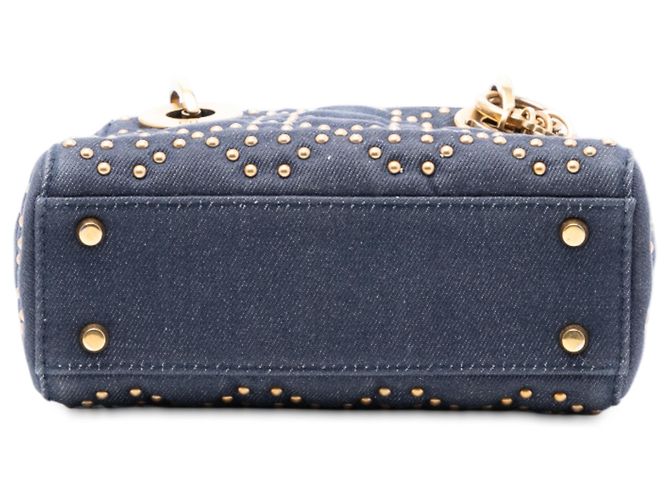 Dior Mini Denim Cannage Blu Studded Morbido Lady Dior Blu navy - vista 3