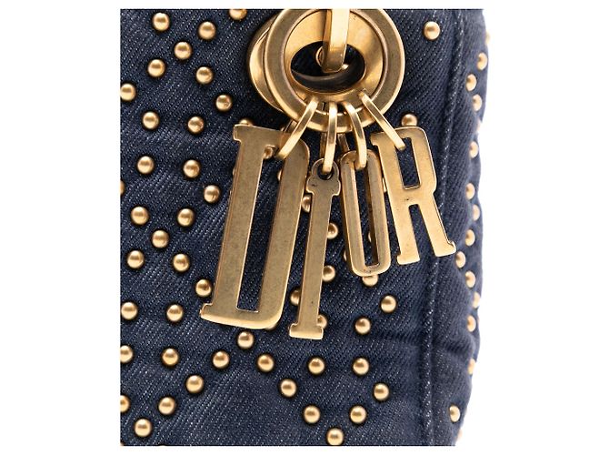 Dior Mini Denim Cannage Blu Studded Morbido Lady Dior Blu navy - vista 6