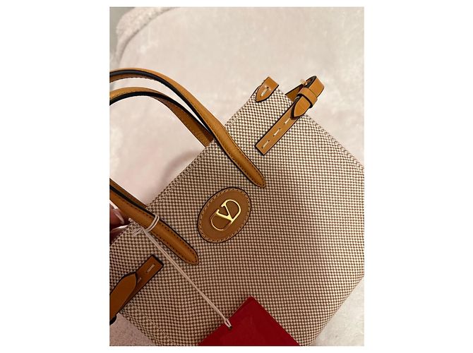 Borsa Valentino in tela e pelle Marrone Beige - vista 4