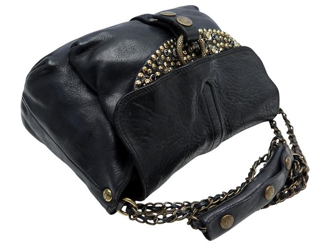 NUOVO BORSO CAMPOMAGGI FLAVIA CON MANICO IN PELLE GRAIN NERA CON STUDS Nero - vista 4