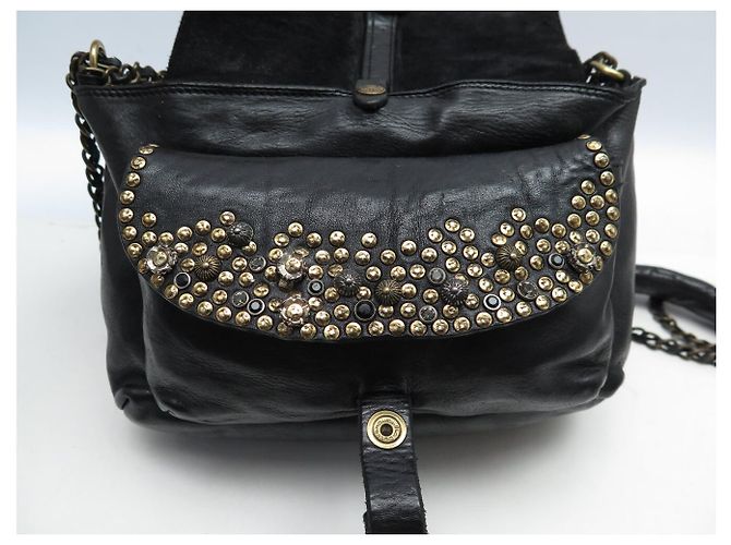 NUOVO BORSO CAMPOMAGGI FLAVIA CON MANICO IN PELLE GRAIN NERA CON STUDS Nero - vista 7