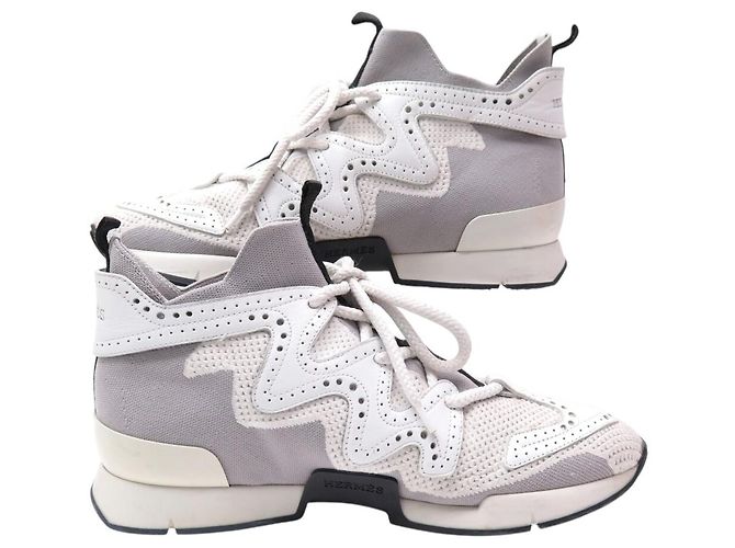 Hermès HERMES ACTION H201103Z 38 GRAU WEISS CANVAS LEDER SNEAKERS - Ansicht 2