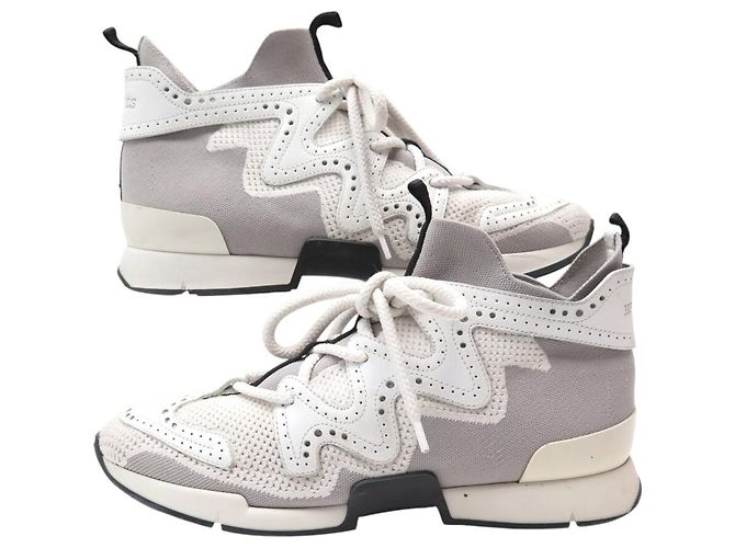 Hermès HERMES ACTION H201103Z 38 GRAU WEISS CANVAS LEDER SNEAKERS - Ansicht 3
