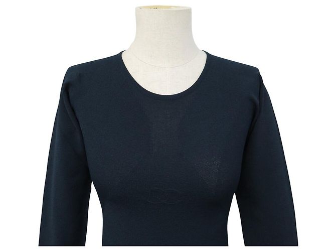 NEUES CHANEL LANGARM-OBERTEIL P18834V01040 CC LOGO M 40 VISKOSE Marineblau - Ansicht 2