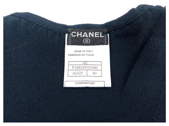 NEUES CHANEL LANGARM-OBERTEIL P18834V01040 CC LOGO M 40 VISKOSE Marineblau - Ansicht 5