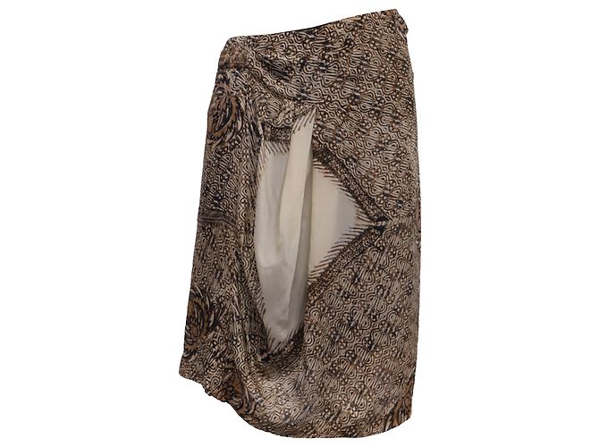 Saia midi assimétrica estampada Dries Van Noten em seda marrom - vista 2