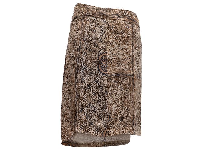 Saia midi assimétrica estampada Dries Van Noten em seda marrom - vista 3