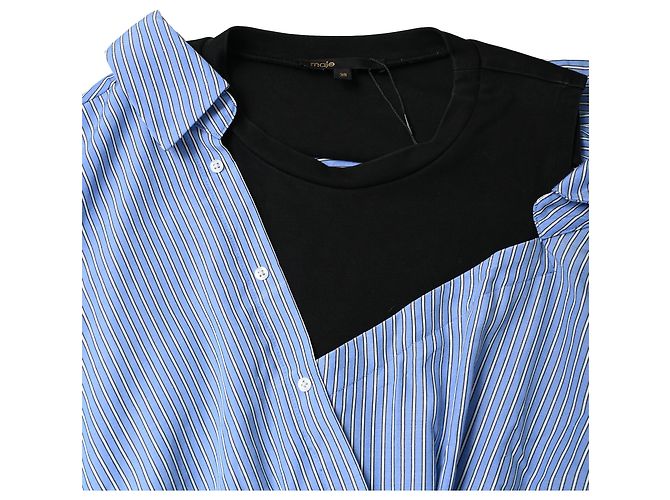 Vestido Mini de Algodón Trompe-l’œil Maje en Azul Claro - vista 5