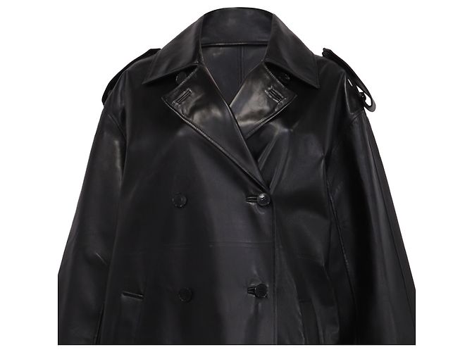 Dior Double-Breasted Coat in Black Lambskin Leather - view 2