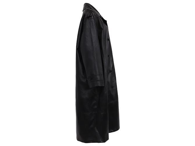 Dior Double-Breasted Coat in Black Lambskin Leather - view 3