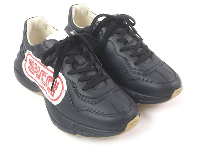 Tênis de couro Gucci Ryton com logo Preto - vista 3