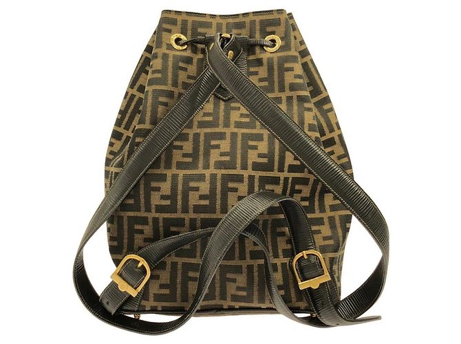 Zaino in tela e pelle nera e marrone Fendi Nero - vista 2
