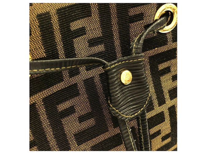 Zaino in tela e pelle nera e marrone Fendi Nero - vista 4