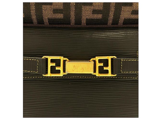 Zaino in tela e pelle nera e marrone Fendi Nero - vista 5
