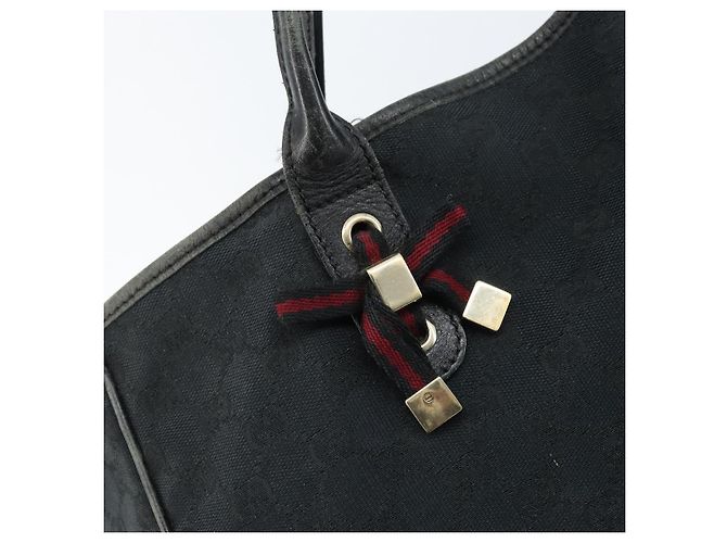 Bolsa tote Gucci GG Canvas Web Sherry Line Preto Dourado 163805 Auth 172780 - vista 10